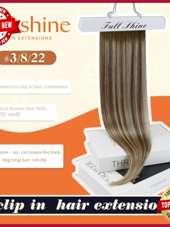 18 Inch Human Hair Clip-In Extensions 120g 8 Piece Set Heat-Style Friendly